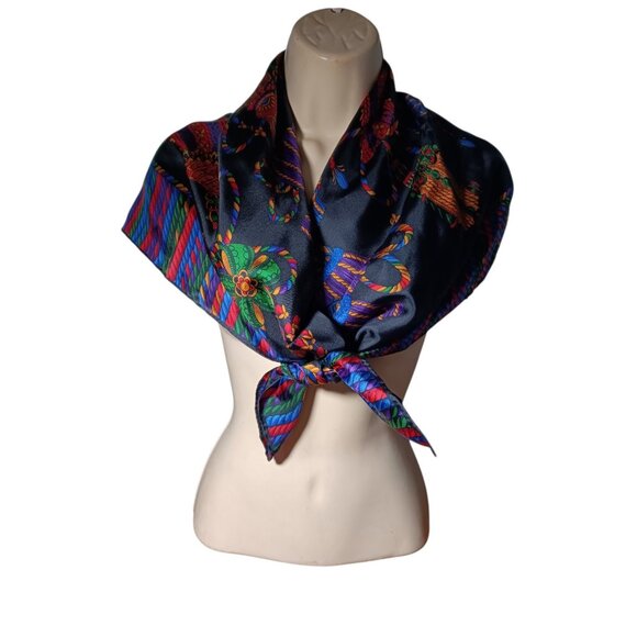 VTG Echo Luxury Rolled Edge Silk Scarf Bright Colorful Tassel Design 35